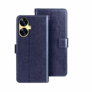 For Realme C55 4G idewei Crazy Horse Texture Leather Phone Case with Holder(Blue)