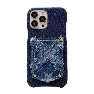 For iPhone 11 Pro Max Star Denim Card Pocket Phone Case(Blue)