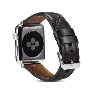 Oil Wax Genuine Leather Watch Band For Apple Watch Series 8&7 41mm / SE 2&6&SE&5&4 40mm / 3&2&1 38mm (Black)