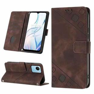 For Realme C30s Skin-feel Embossed Leather Phone Case(Brown)