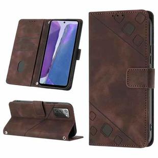 For Samsung Galaxy Note20 Skin-feel Embossed Leather Phone Case(Brown)