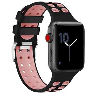 For Apple Watch Series 7 41mm / 6 & SE & 5 & 4 40mm / 3 & 2 & 1 38mm Two-color Double-breasted Silicone Watch Band(Black Pink)
