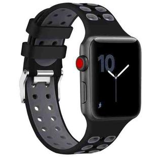 For Apple Watch Series 7 41mm / 6 & SE & 5 & 4 40mm / 3 & 2 & 1 38mm Two-color Double-breasted Silicone Watch Band(Black Gray)