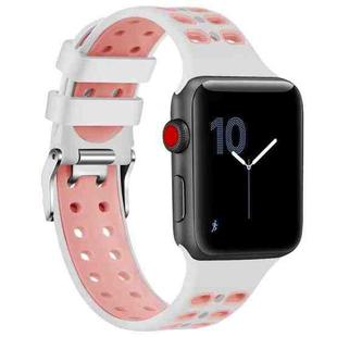 For Apple Watch Series 7 45mm / 6 & SE & 5 & 4 44mm / 3 & 2 & 1 42mm Two-color Double-breasted Silicone Watch Band(White Pink)