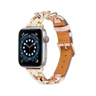 Chain + Leather Watch Band For Apple Watch Ultra 49mm&Watch Ultra 2 49mm / Series 9&8&7 45mm / SE 3&SE 2&6&SE&5&4 44mm / 3&2&1 42mm (Rose Gold + Pink)