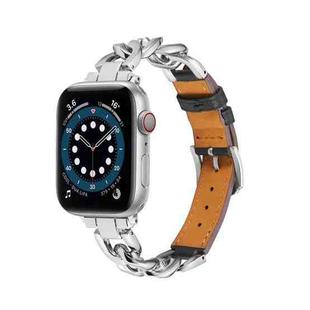 Chain + Leather Watch Band For Apple Watch Ultra 49mm&Watch Ultra 2 49mm / Series 9&8&7 45mm / SE 3&SE 2&6&SE&5&4 44mm / 3&2&1 42mm (Silver + Black)