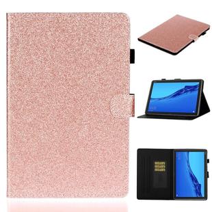 For Huawei MediaPad M5 lite Glossy Glitter Powder Horizontal Flip Leather Case with Holder & Card Slot & Sleep / Wake-up Function(Rose Gold)