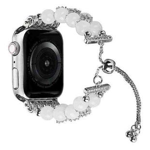 Double Row Beads Telescopic Chain Watch Band For Apple Watch Ultra 49mm&Watch Ultra 2 49mm / Series 9&8&7 45mm / SE 3&SE 2&6&SE&5&4 44mm / 3&2&1 42mm(Agate White)