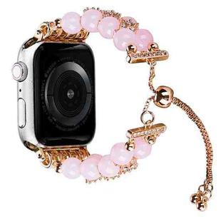 Double Row Beads Telescopic Chain Watch Band For Apple Watch Ultra 49mm&Watch Ultra 2 49mm / Series 9&8&7 45mm / SE 3&SE 2&6&SE&5&4 44mm / 3&2&1 42mm(Agate pink)