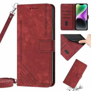 For iPhone 13 Pro Skin Feel Stripe Pattern Leather Phone Case with Lanyard(Red)