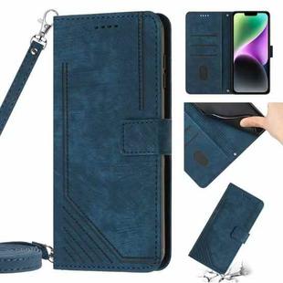 For iPhone 13 Pro Max Skin Feel Stripe Pattern Leather Phone Case with Lanyard(Blue)