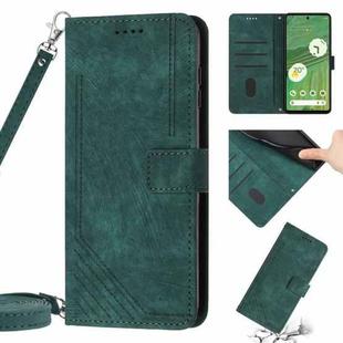 For Google Pixel 7 Pro Skin Feel Stripe Pattern Leather Phone Case with Lanyard(Green)