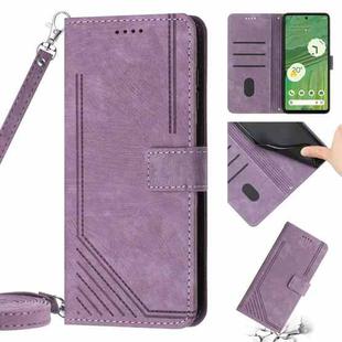 For Google Pixel 7 Pro Skin Feel Stripe Pattern Leather Phone Case with Lanyard(Purple)