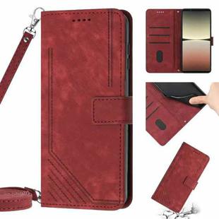 For Sony Xperia 5 IV Skin Feel Stripe Pattern Leather Phone Case with Lanyard(Red)