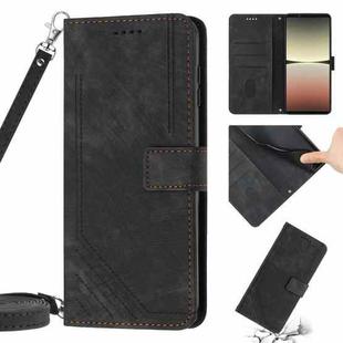 For Sony Xperia Ace III Skin Feel Stripe Pattern Leather Phone Case with Lanyard(Black)