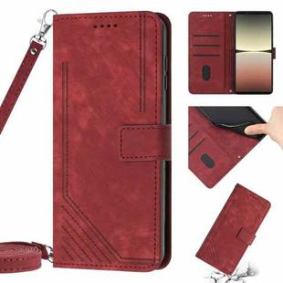 For Sony Xperia 1 V 2023 Skin Feel Stripe Pattern Leather Phone Case with Lanyard(Red)
