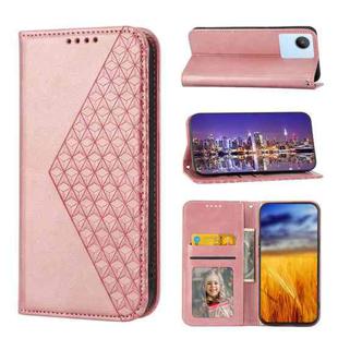 For OPPO Reno8 4G Global Cubic Grid Calf Texture Magnetic Leather Phone Case(Rose Gold)