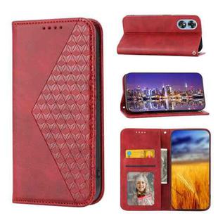 For OPPO Reno8 T 4G Global Cubic Grid Calf Texture Magnetic Leather Phone Case(Red)