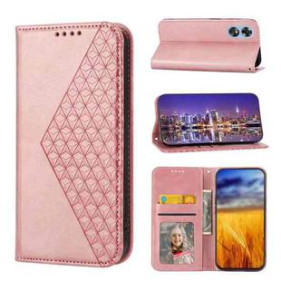 For OPPO Reno8 T 4G Global Cubic Grid Calf Texture Magnetic Leather Phone Case(Rose Gold)