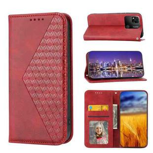 For Xiaomi Redmi 12C/11A Cubic Grid Calf Texture Magnetic Leather Phone Case(Red)