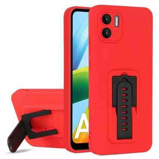 For Xiaomi Redmi A1 4G Strap Holder Shockproof Protective Phone Case with Lens Film(Red + Black)