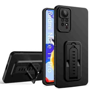 For Xiaomi Redmi Note 11S / Redmi Note 11 4G Global Strap Holder Shockproof Protective Phone Case with Lens Film(Black)