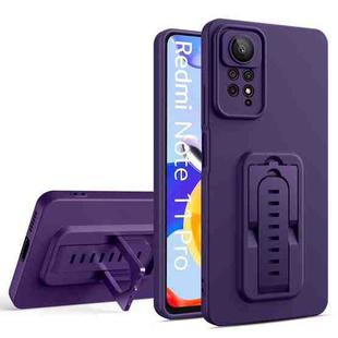 For Xiaomi Redmi Note 11S / Redmi Note 11 4G Global Strap Holder Shockproof Protective Phone Case with Lens Film(Purple)