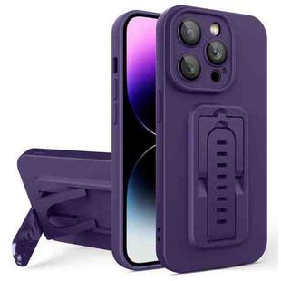 For iPhone 13 Pro Strap Holder Shockproof Protective Phone Case with Lens Film(Purple)