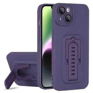 For iPhone 13 Strap Holder Shockproof Protective Phone Case with Lens Film(Purple)