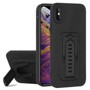 For iPhone XS Strap Holder Shockproof Protective Phone Case with Lens Film(Black)