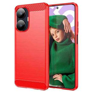 For Realme C55 Brushed Texture Carbon Fiber TPU Phone Case(Red)