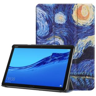 For Huawei MediaPad M5 Lite 10.0 inch Custer Painted PU Leather Case with Sleep / Wake-up Function & 3-Fold Holder(Starry Sky)