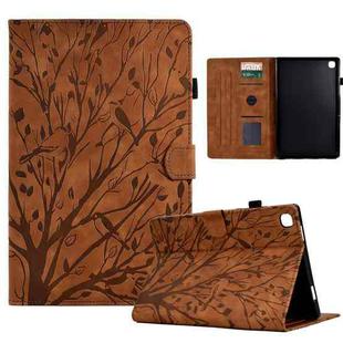 For iPad 10.2 2019 2020 / iPad 10.5 2017 2019 Fortune Tree Pressure Flower PU Tablet Case with Wake-up / Sleep Function(Brown)