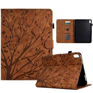 For iPad 10.9 2022 Fortune Tree Pressure Flower PU Tablet Case with Wake-up / Sleep Function(Brown)