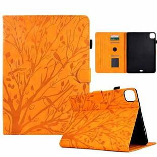 For iPad Pro 11 / Air 4 10.9 2020 / Air 5 10.9 Fortune Tree Pressure Flower PU Tablet Case with Wake-up / Sleep Function(Khaki)