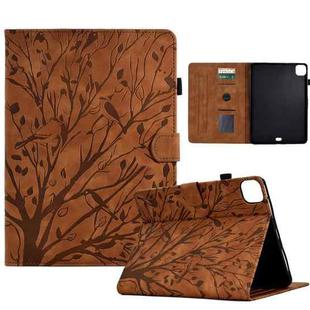 For iPad Pro 11 / Air 4 10.9 2020 / Air 5 10.9 Fortune Tree Pressure Flower PU Tablet Case with Wake-up / Sleep Function(Brown)