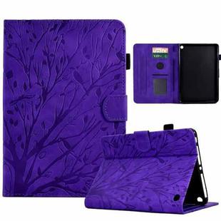 For Amazon Fire HD 8 / HD 8 Plus 2020 2022 Fortune Tree Pressure Flower PU Tablet Case with Wake-up / Sleep Function(Purple)