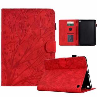 For Amazon Fire HD 8 / HD 8 Plus 2020 2022 Fortune Tree Pressure Flower PU Tablet Case with Wake-up / Sleep Function(Red)