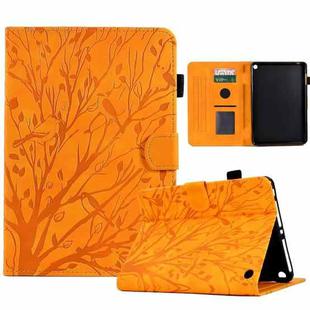 For Amazon Fire HD 8 / HD 8 Plus 2020 2022 Fortune Tree Pressure Flower PU Tablet Case with Wake-up / Sleep Function(Khaki)