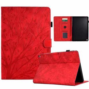 For Amazon Fire HD 10 Plus / HD 10 2021 Fortune Tree Pressure Flower PU Tablet Case with Wake-up / Sleep Function(Red)