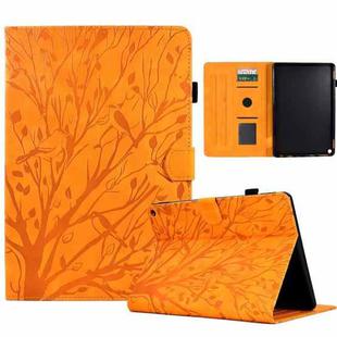 For Amazon Fire HD 10 Plus / HD 10 2021 Fortune Tree Pressure Flower PU Tablet Case with Wake-up / Sleep Function(Khaki)