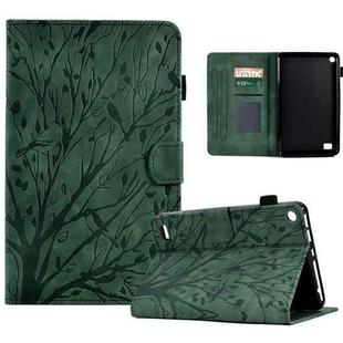 For Amazon Fire 7 2015 2017 2019 Fortune Tree Pressure Flower PU Tablet Case with Wake-up / Sleep Function(Green)