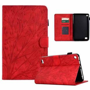 For Amazon Fire 7 2015 2017 2019 Fortune Tree Pressure Flower PU Tablet Case with Wake-up / Sleep Function(Red)