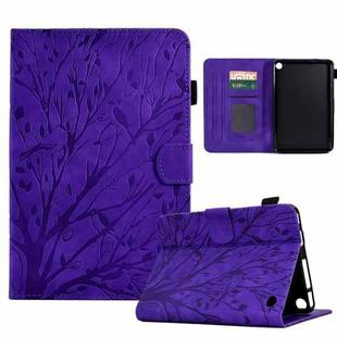 For Amazon Fire 7 2022 Fortune Tree Pressure Flower PU Tablet Case with Wake-up / Sleep Function(Purple)