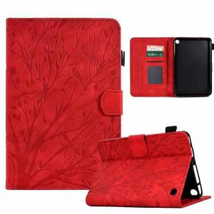 For Amazon Fire 7 2022 Fortune Tree Pressure Flower PU Tablet Case with Wake-up / Sleep Function(Red)