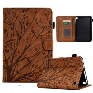 For Amazon Fire 7 2022 Fortune Tree Pressure Flower PU Tablet Case with Wake-up / Sleep Function(Brown)