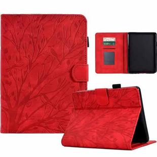 For Amazon Kindle Paperwhite / 2 / 3 / 4 Fortune Tree Pressure Flower PU Tablet Case with Wake-up / Sleep Function(Red)