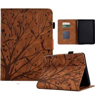 For Amazon Kindle Paperwhite / 2 / 3 / 4 Fortune Tree Pressure Flower PU Tablet Case with Wake-up / Sleep Function(Brown)
