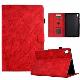 For Lenovo M10 HD 2nd X306X Fortune Tree Pressure Flower PU Tablet Case with Wake-up / Sleep Function(Red)