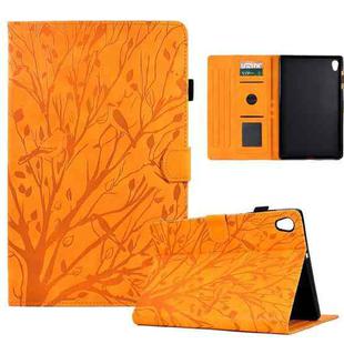 For Lenovo M10 HD 2nd X306X Fortune Tree Pressure Flower PU Tablet Case with Wake-up / Sleep Function(Khaki)